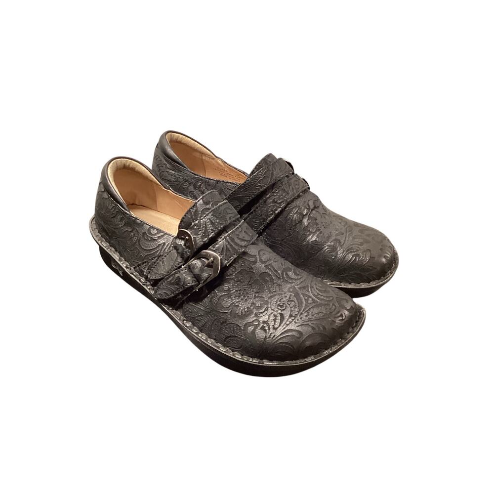 Alegria Alli Black Embossed Clogs - Women's‎ Size 39 - comfort support